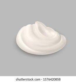 White Whipped Cream Isolated on Gray Background. Facial Gel or Body Lotion Skincare Icon. Cosmetics BB Makeup Swatch. Drop of Liquid Foundation Stroke