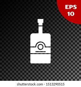 White Whiskey bottle icon isolated on transparent dark background.  Vector Illustration