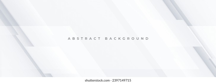 White wide 3D geometric abstract background. White abstract modern technology banner design. Vector illustration