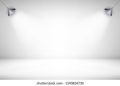White Wide Gradient Modern Studio Showcase Background with Lamps and Lights
