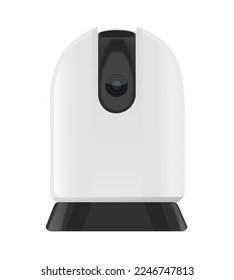 White wifi camera with black base, dome shape, surveillance system, vector illustration
