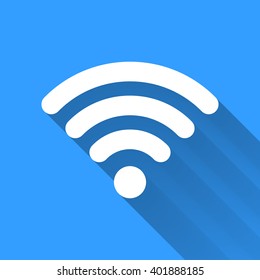 White WiFi icon with long shadow on blue background