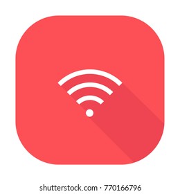 White wi-fi icon on red button with long shadow in flat style