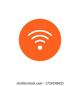 White wifi icon in the orange circle. Flat design.