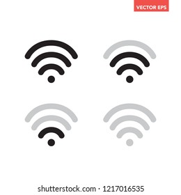 White Wi-Fi icons in different levels. Signal strength indicator concept set, vector flat graphic design for app & web, isolated black background