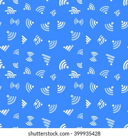 White WiFi Icons On Blue Background, Seamless Pattern