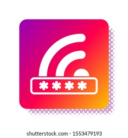 White Wifi locked sign icon isolated on white background. Password wi-fi symbol. Wireless Network icon. Wifi zone. Limited access. Square color button. Vector Illustration