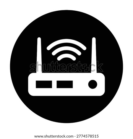 A white Wi-Fi router icon on a black circle background, representing wireless internet connectivity and technology.