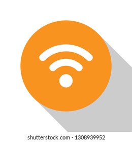 White Wi-Fi wireless internet network symbol icon isolated on white background. Orange circle button. Flat design. Vector Illustration
