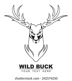 White wild buck. Black outline