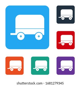 White Wild west covered wagon icon isolated on white background. Set icons in color square buttons. Vector Illustration