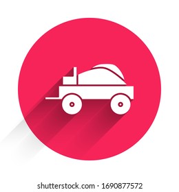 White Wild West Covered Wagon Icon Isolated With Long Shadow. Red Circle Button. Vector Illustration