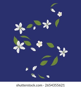 Ilustração do vetor da pétala da flor branca, flor elegante e desenho do redemoinho da folhagem