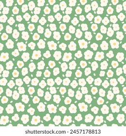 White wildflowers meadow seamless pattern. simple floral endless background. Flower ornament tile. Happy summer botanic repeat cover. Vector flat hand drawn illustration.