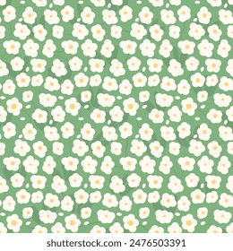 White wildflowers meadow seamless pattern. simple floral endless background. Flower ornament tile. Happy summer botanic repeat cover. Vector flat hand drawn illustration.