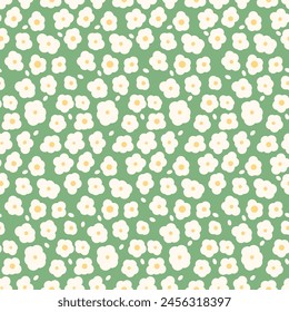 White wildflowers seamless pattern. Camomile floral endless background. Flower ornament tile. Happy summer botanic repeat cover. Vector flat hand drawn illustration.