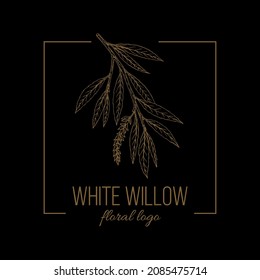 Modèle de logo dessiné à la main et floral au saule blanc. Illustration vectorielle pour les badges, les étiquettes et l'identité professionnelle