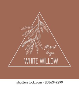 Modèle de logo dessiné à la main et floral au saule blanc. Illustration vectorielle pour les badges, les étiquettes et l'identité professionnelle