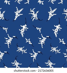 White willow twigs seamless pattern. Vector illustration. Blue background.