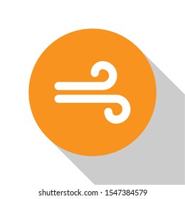 White Wind icon isolated on white background. Windy weather. Orange circle button. Vector Illustration