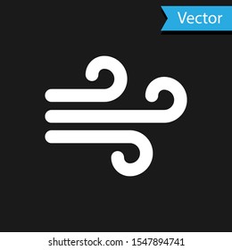 White Wind icon isolated on black background. Windy weather.  Vector Illustration
