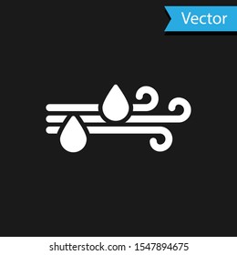 White Wind and rain icon isolated on black background. Windy weather.  Vector Illustration