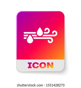 White Wind and rain icon isolated on white background. Windy weather. Rectangle color button. Vector Illustration