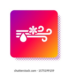 White Wind and rain with snow icon isolated on white background. Windy weather. Square color button. Vector Illustration