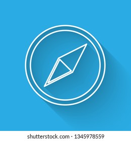White Wind rose icon isolated with long shadow. Compass icon for travel. Navigation design. Vector Illustration