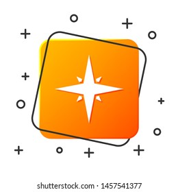 White Wind rose icon isolated on white background. Compass icon for travel. Navigation design. Orange square button. Vector Illustration