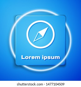 White Wind rose icon isolated on blue background. Compass icon for travel. Navigation design. Blue square button. Vector Illustration