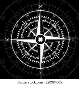 White wind rose isolated on black background. eps10
