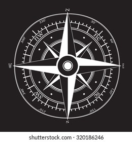 White wind rose isolated on dark background. eps10