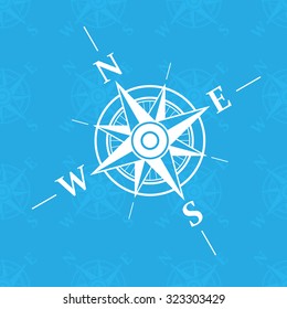 White Wind Rose Isolated On Blue Background. Eps10