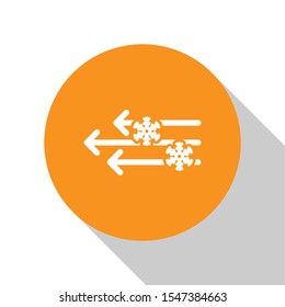 White Wind and snow icon isolated on white background. Windy weather. Orange circle button. Vector Illustration