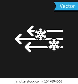 White Wind and snow icon isolated on black background. Windy weather.  Vector Illustration