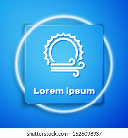 White Wind and sun icon isolated on blue background. Windy weather. Blue square button. Vector Illustration