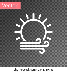 White Wind and sun icon isolated on transparent background. Windy weather.  Vector Illustration