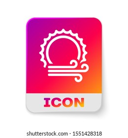 White Wind and sun icon isolated on white background. Windy weather. Rectangle color button. Vector Illustration
