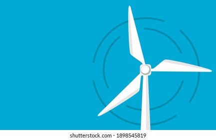 White wind turbine generating electricity on blue background. concept alternative energy flat vector.
