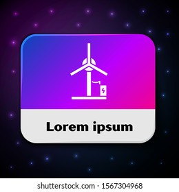 White Wind turbine icon isolated on black background. Wind generator sign. Windmill for electric power production. Rectangle color button. Vector Illustration