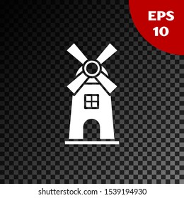 White Windmill icon isolated on transparent dark background.  Vector Illustration