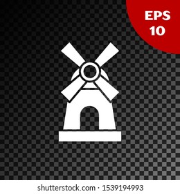 White Windmill icon isolated on transparent dark background.  Vector Illustration