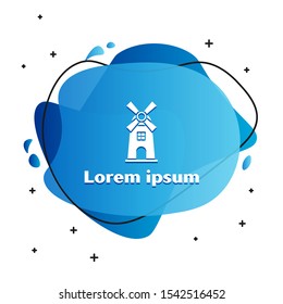 White Windmill icon isolated on white background. Abstract banner with liquid shapes. Vector Illustration