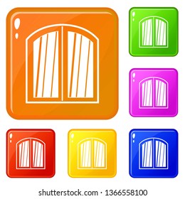 White window arched frame icons set collection vector 6 color isolated on white background