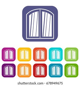 White window arched frame icons set vector illustration in flat style In colors red, blue, green and other