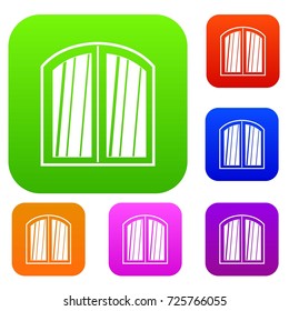 White window arched frame set icon color in flat style isolated on white. Collection sings vector illustration