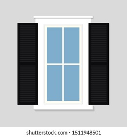 White window with black shutters. Flat illustration