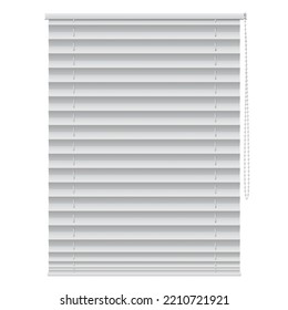 White window blinds horizontal striped shutter indoor light control realistic vector illustration. Textured curtains plastic folded jalousie interior sunlight decoration private louvers with handle
