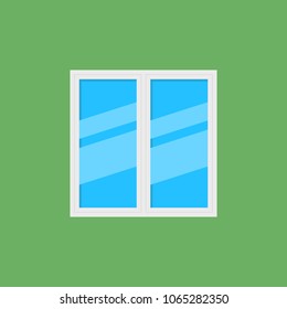 White window with blue glass vector flat icon on green background